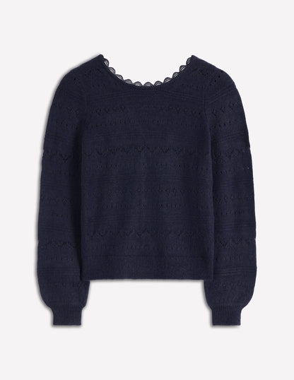 Leticia Pullover mit Spitzenbesatz-Marineblau-6