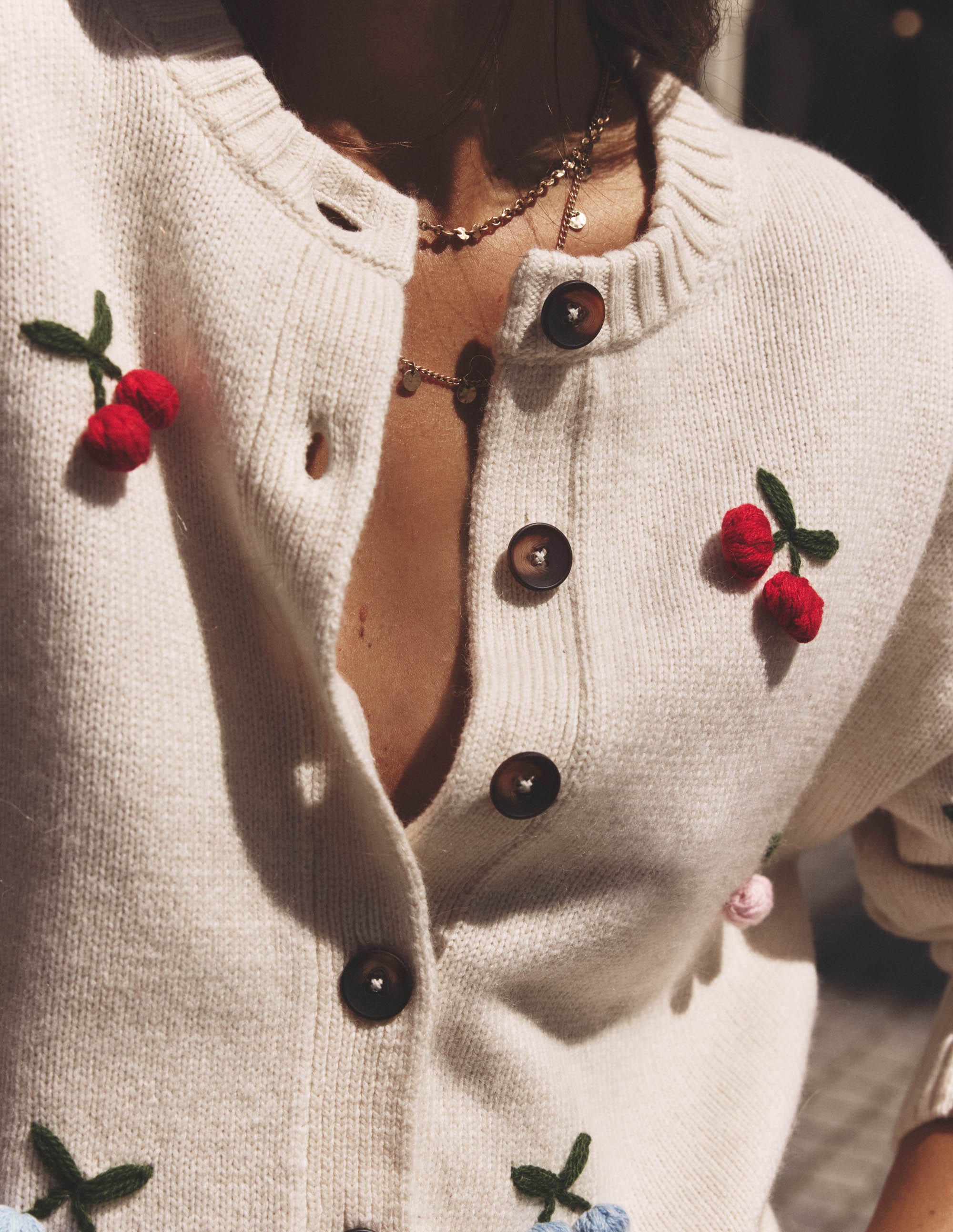 Gilet Natalie brodé-Avoine chiné, cerise - Image 6
