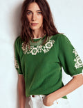T-shirt brodé à manches bouffantes-Vert paradis