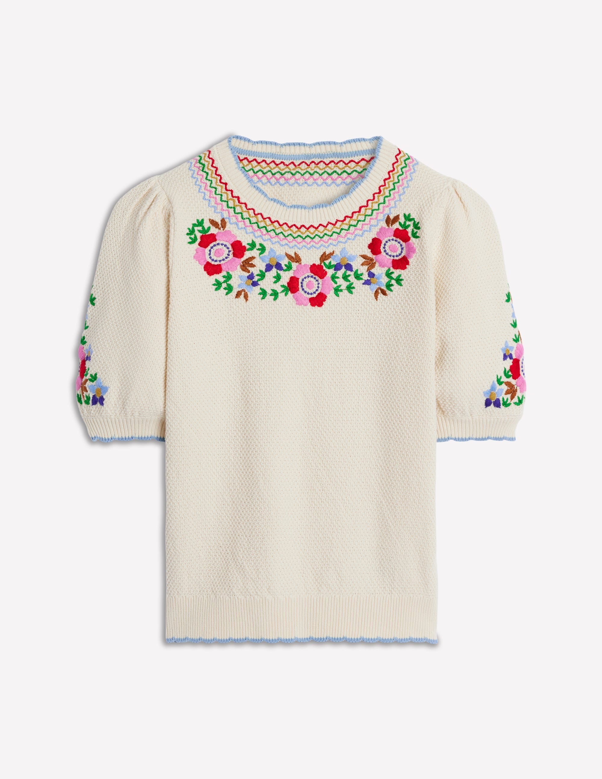 T-Shirt mit Puffärmeln und Stickerei-Warmes Naturweiß - Image 7