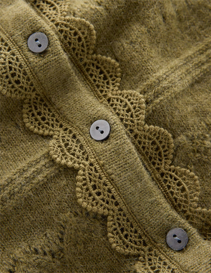 Leticia Strickjacke mit Spitzenbesatz-Waldgrün-6