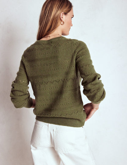 Leticia Strickjacke mit Spitzenbesatz-Waldgrün-3