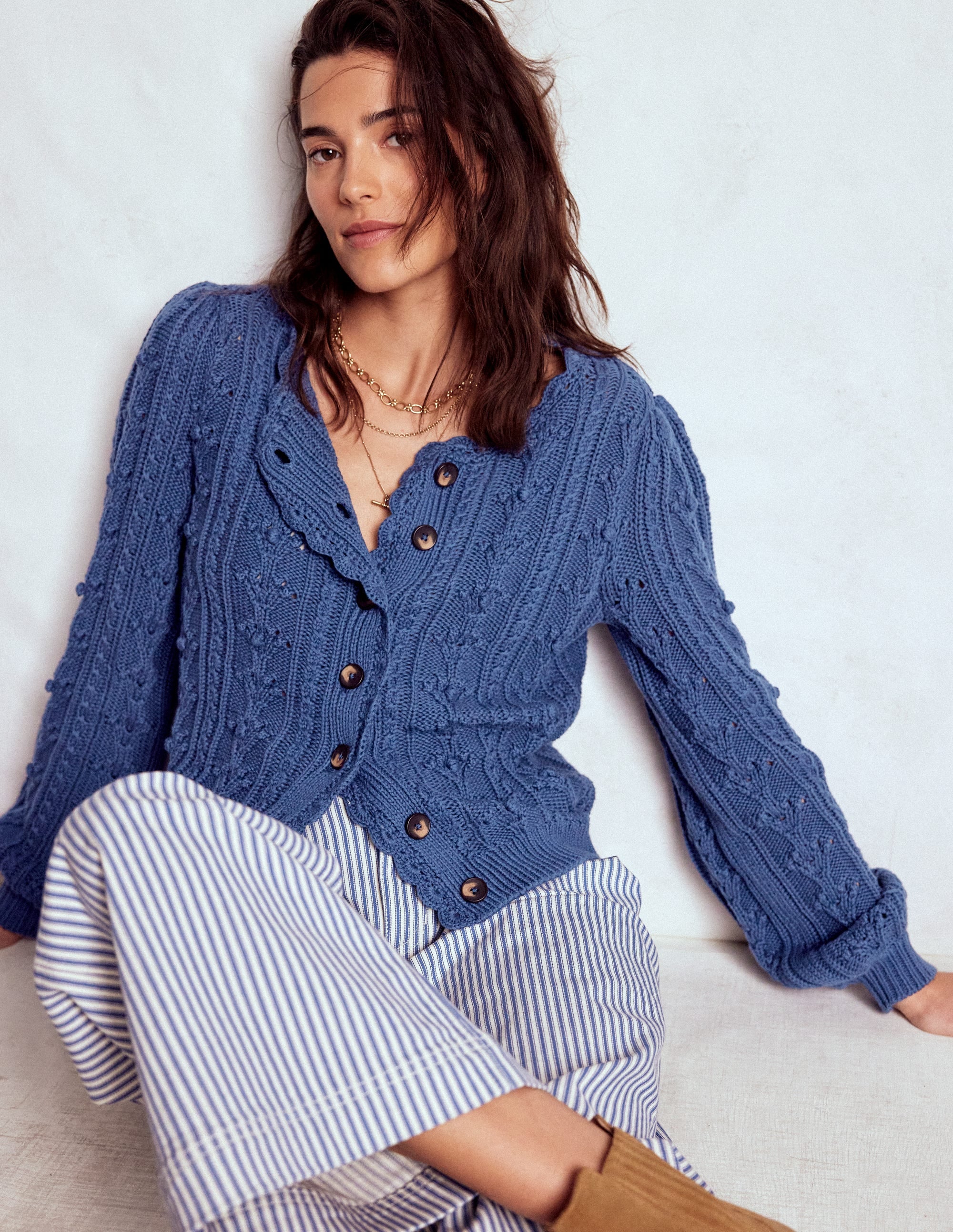 Texturierte Strickjacke aus Baumwolle-Denim-Blau - Image 1
