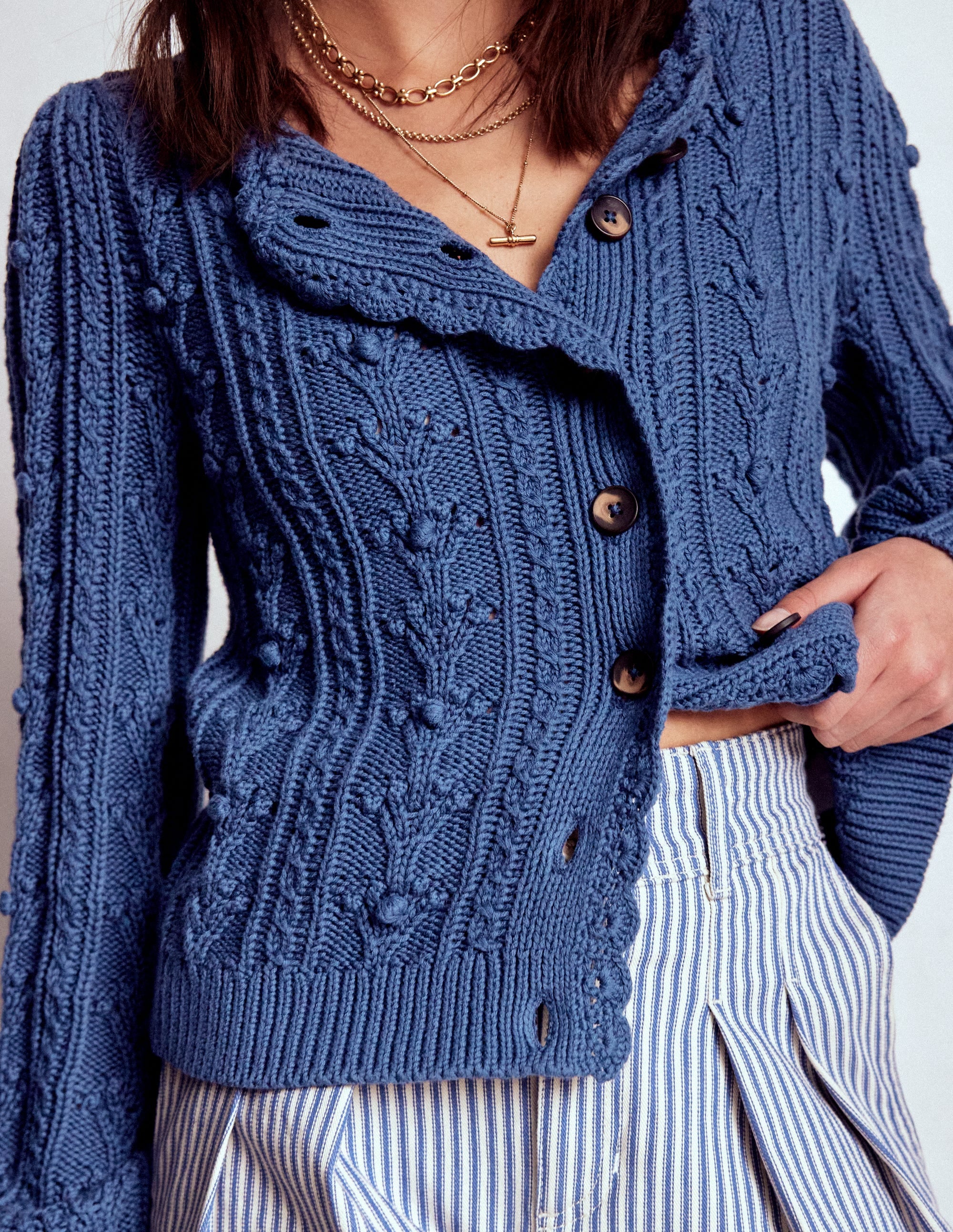 Texturierte Strickjacke aus Baumwolle-Denim-Blau - Image 2