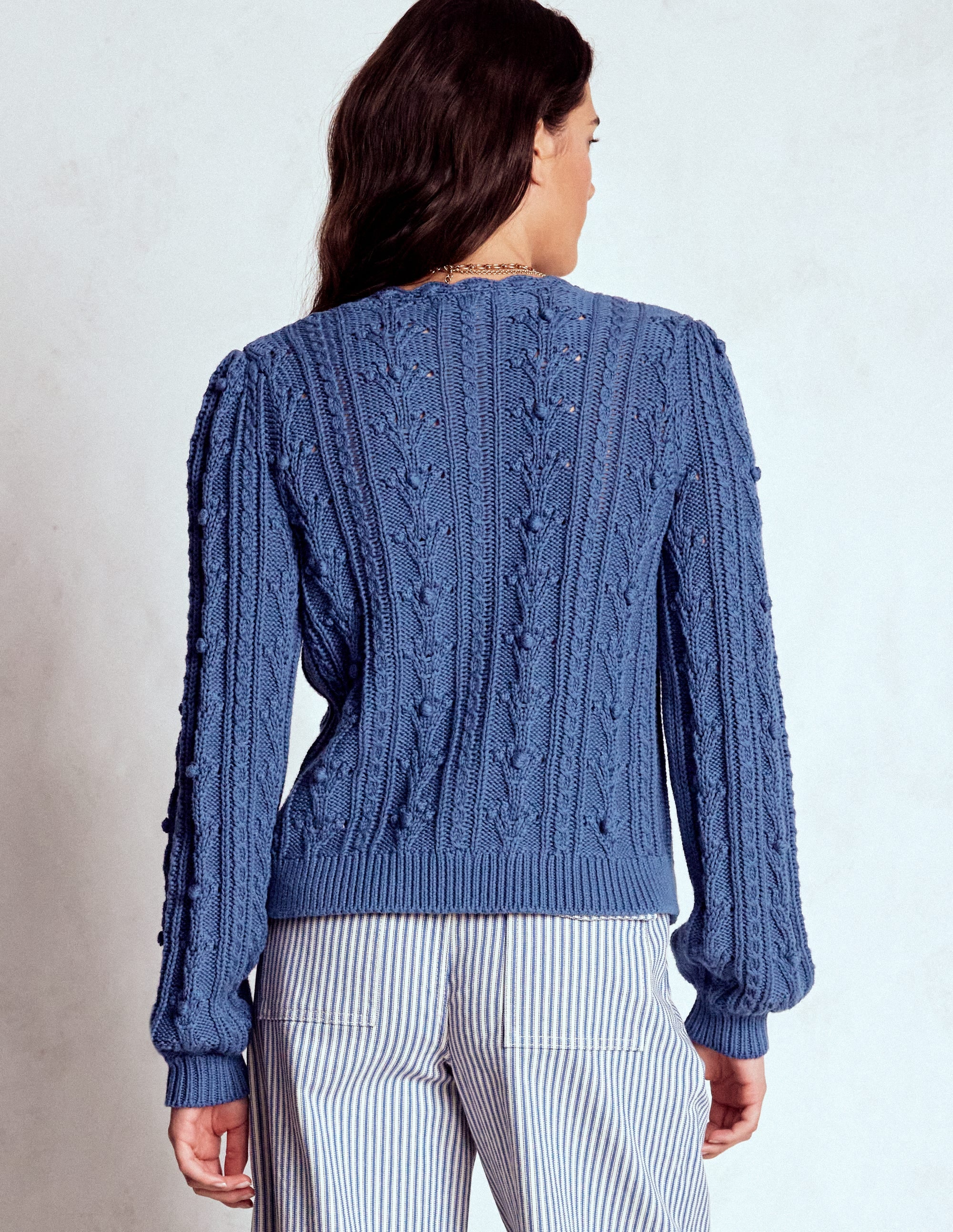 Texturierte Strickjacke aus Baumwolle-Denim-Blau - Image 3