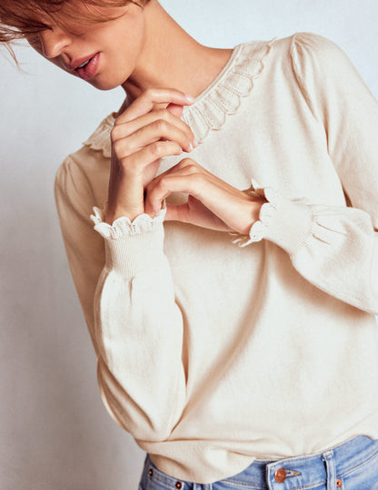 Melina Baumwollpullover mit Rüschen-Warmes Naturweiß-3