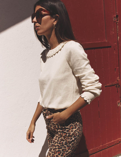 Melina Baumwollpullover mit Rüschen-Warmes Naturweiß-4
