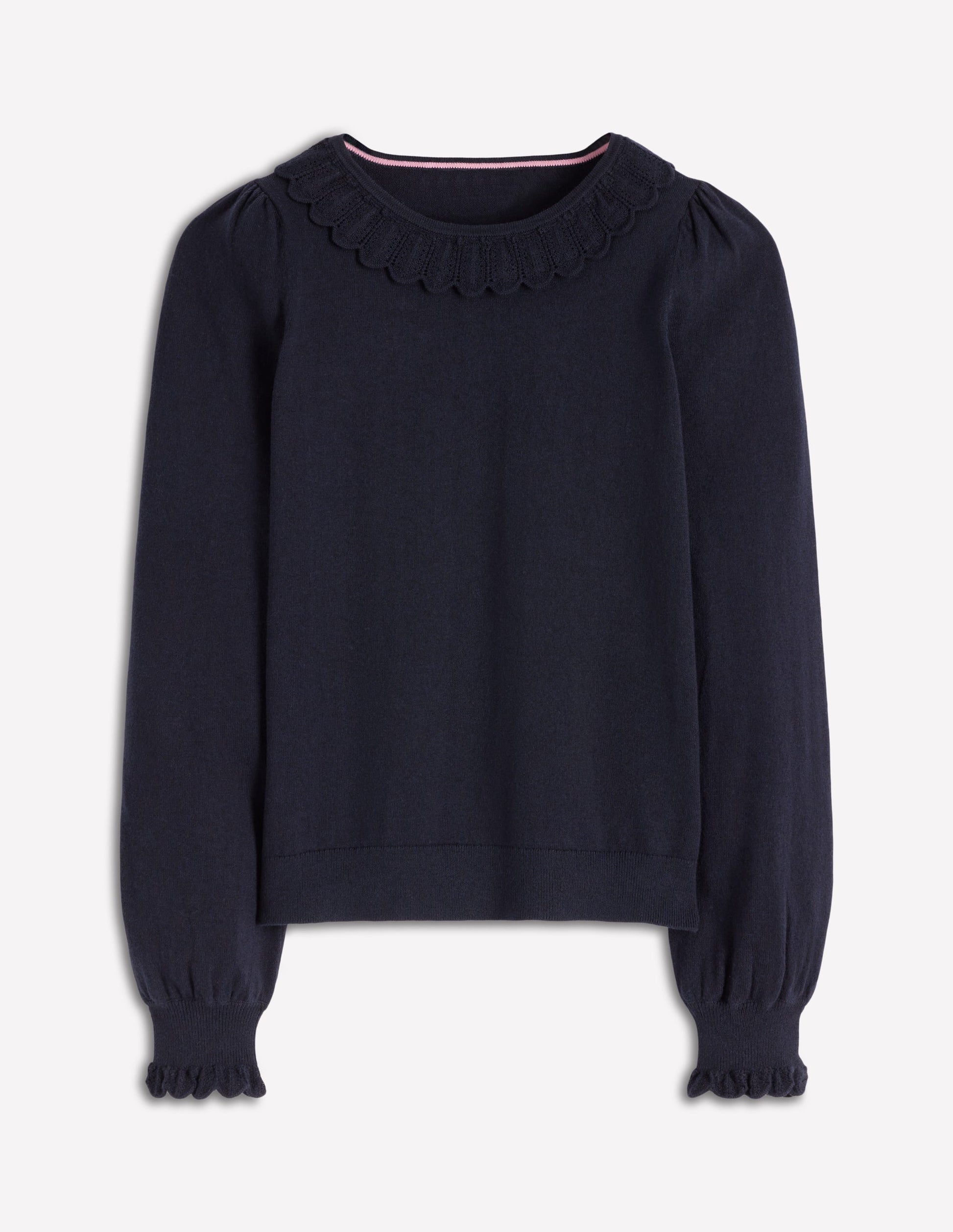 Pull en coton à volants Melina-Bleu marine-5
