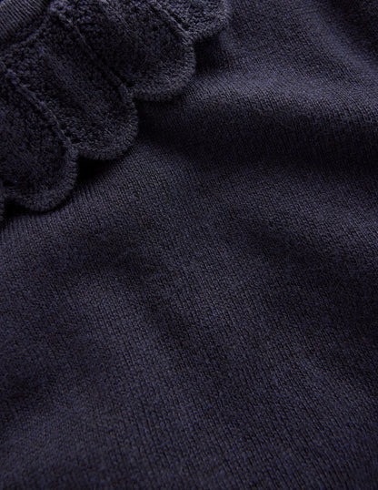 Pull en coton à volants Melina-Bleu marine-6