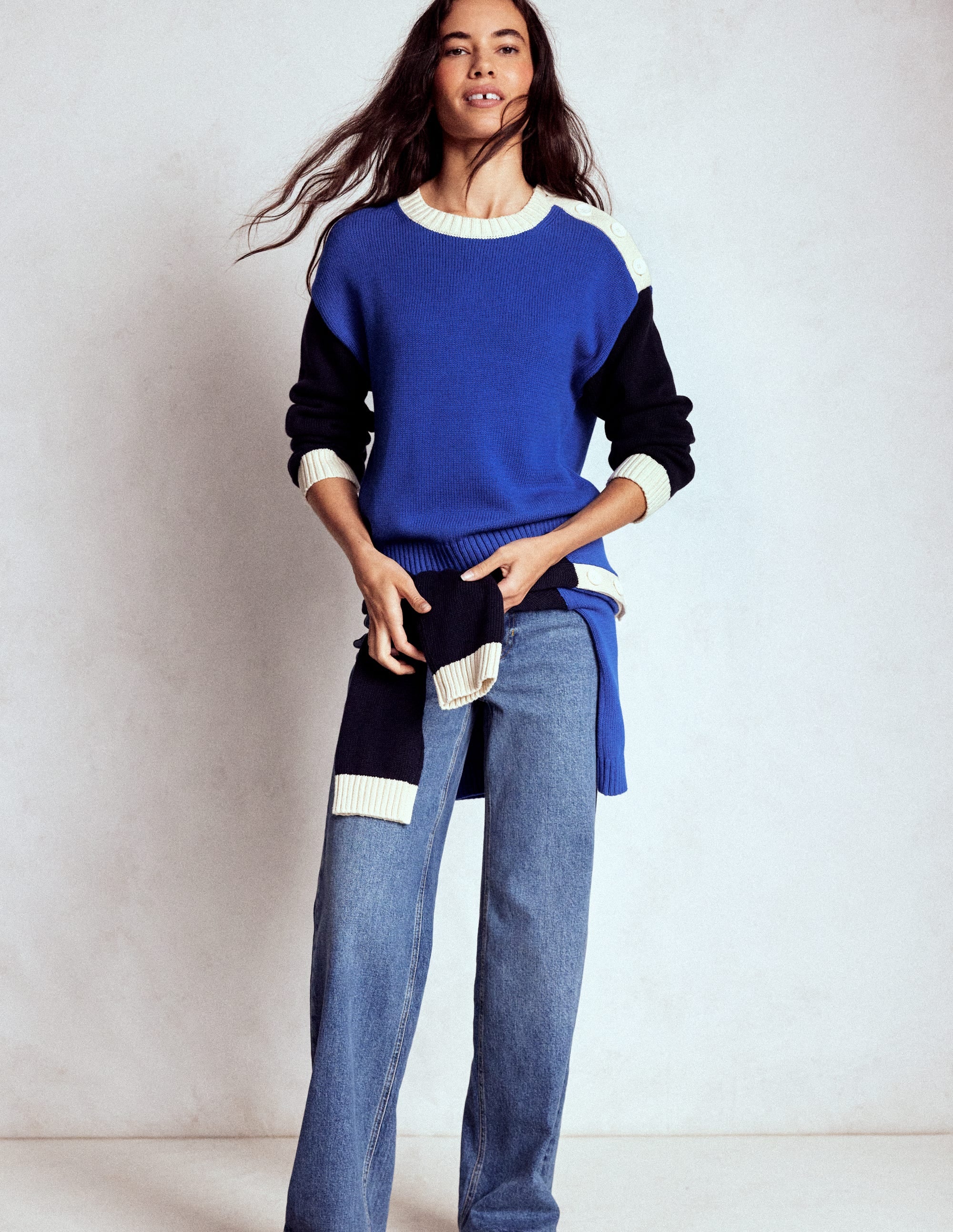 Jemma Breiter Baumwollpullover-Leuchtendes Blau - Image 5