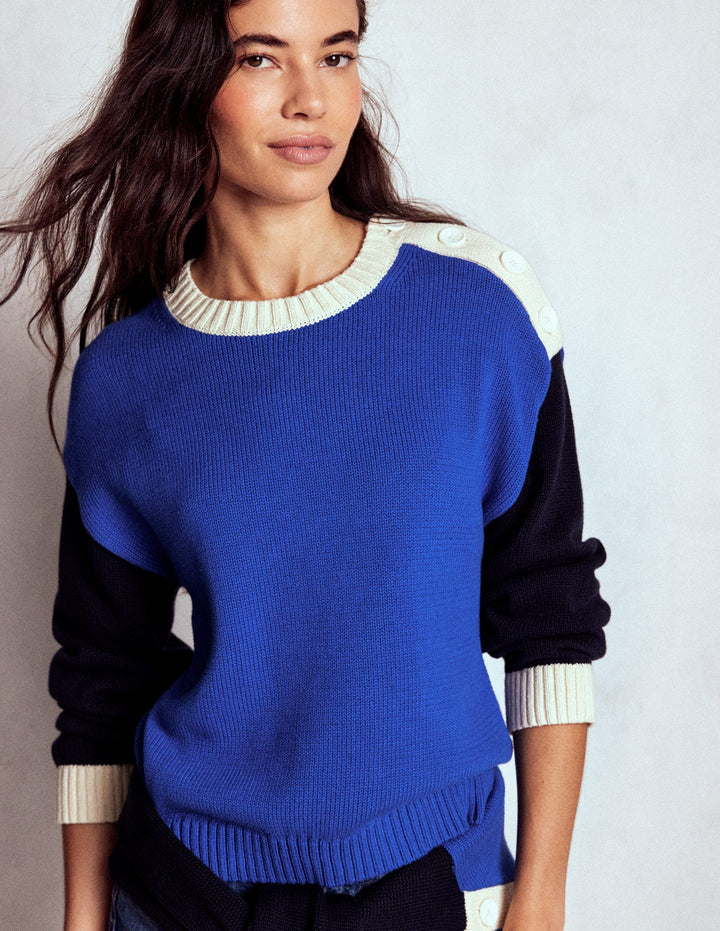 Jemma Breiter Baumwollpullover-Leuchtendes Blau