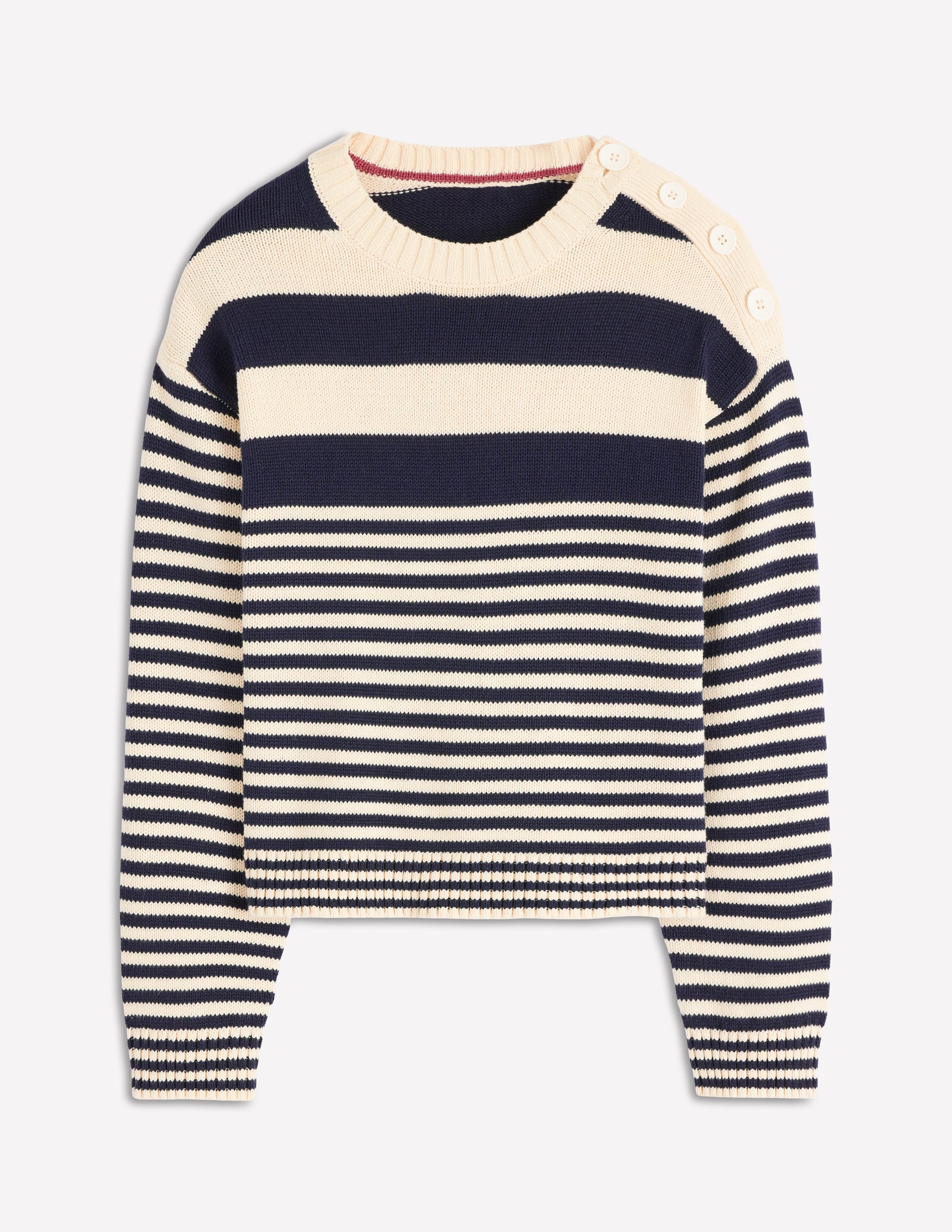 Jemma Breiter Baumwollpullover-Naturweiß/ Marineblau - Image 5