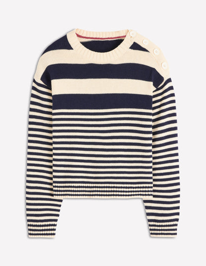 Pull Jemma en coton épais-Ivoire chaud/bleu marine-5
