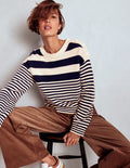 Jemma Breiter Baumwollpullover-Naturweiß/ Marineblau