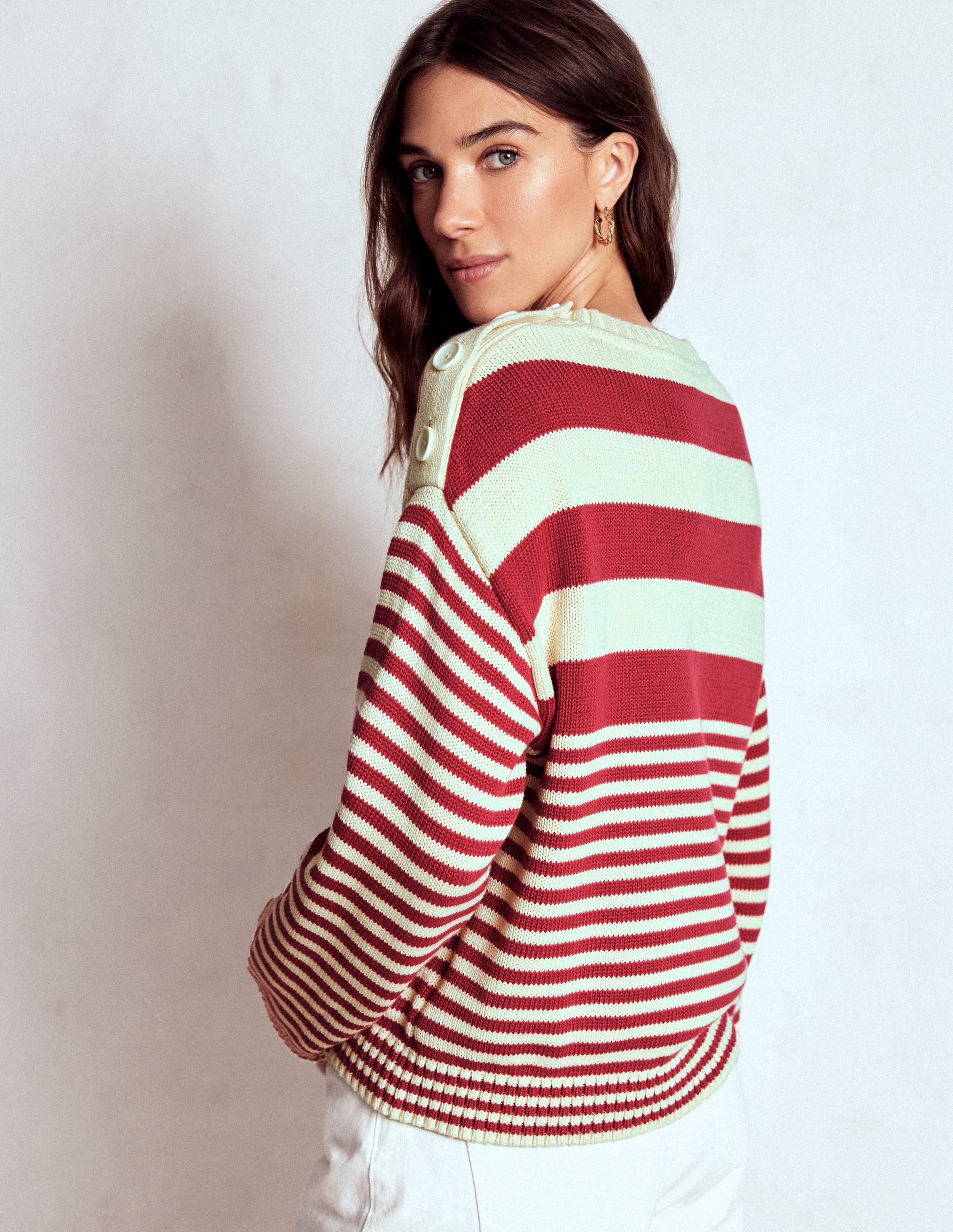 Jemma Breiter Baumwollpullover-Warmes Naturweiß/Terrakotta - Image 3