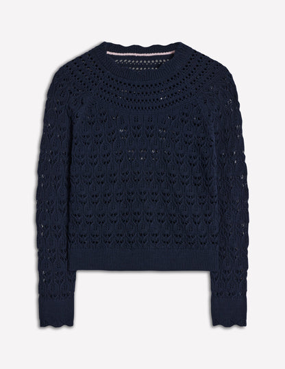 Pullover mit Häkel-Muster-Mix-Marineblau-6
