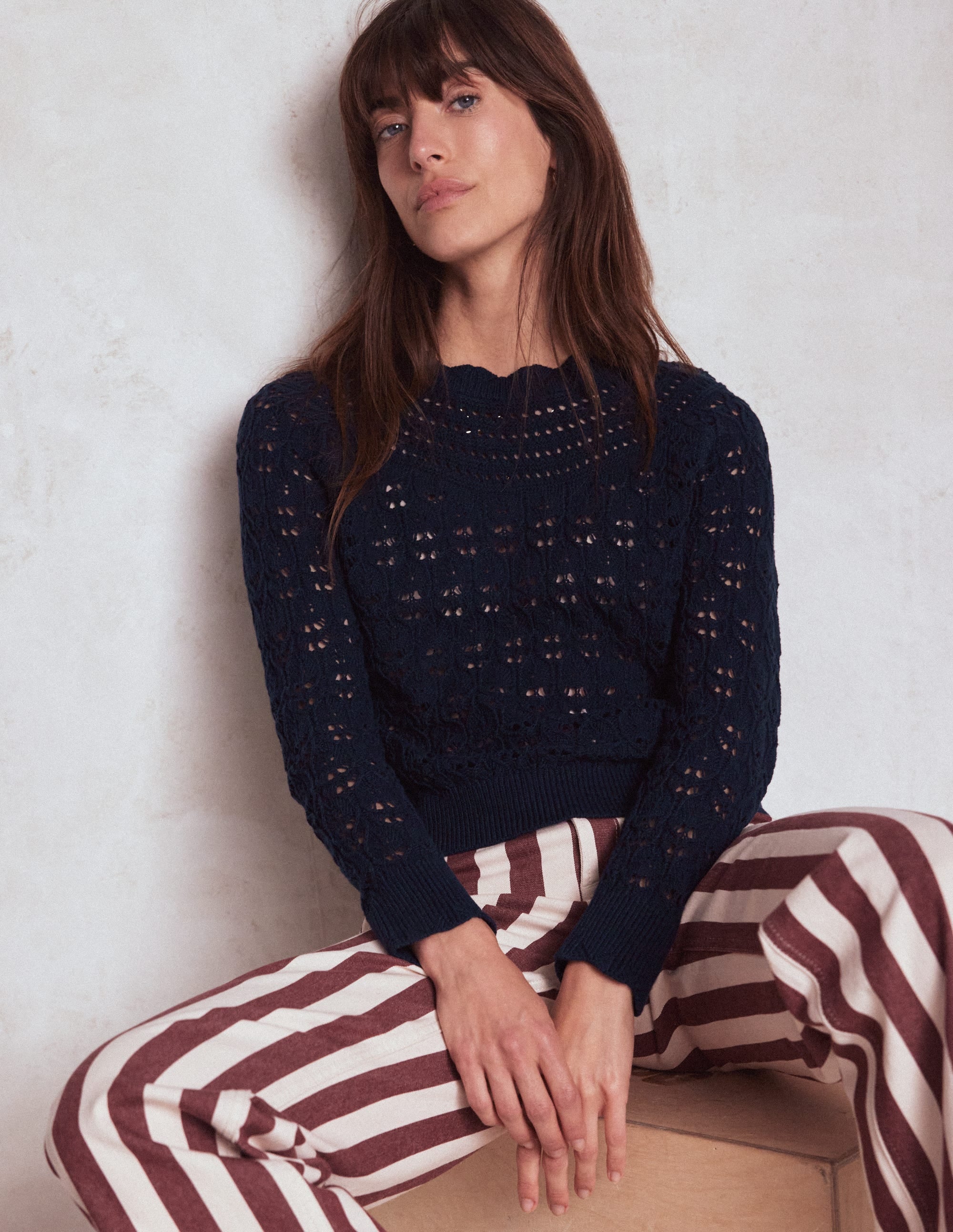 Pullover mit Häkel-Muster-Mix-Marineblau - Image 1