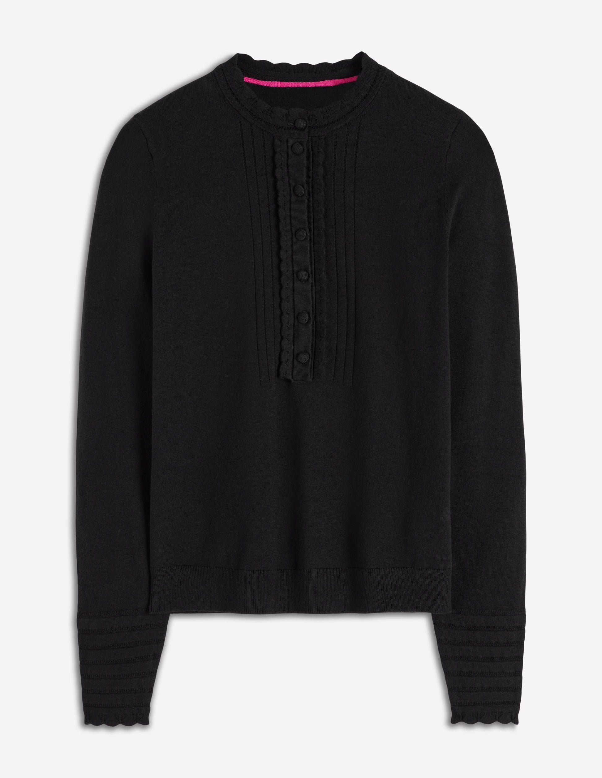 Angela Baumwollpullover mit Muschelsaum-Schwarz-6