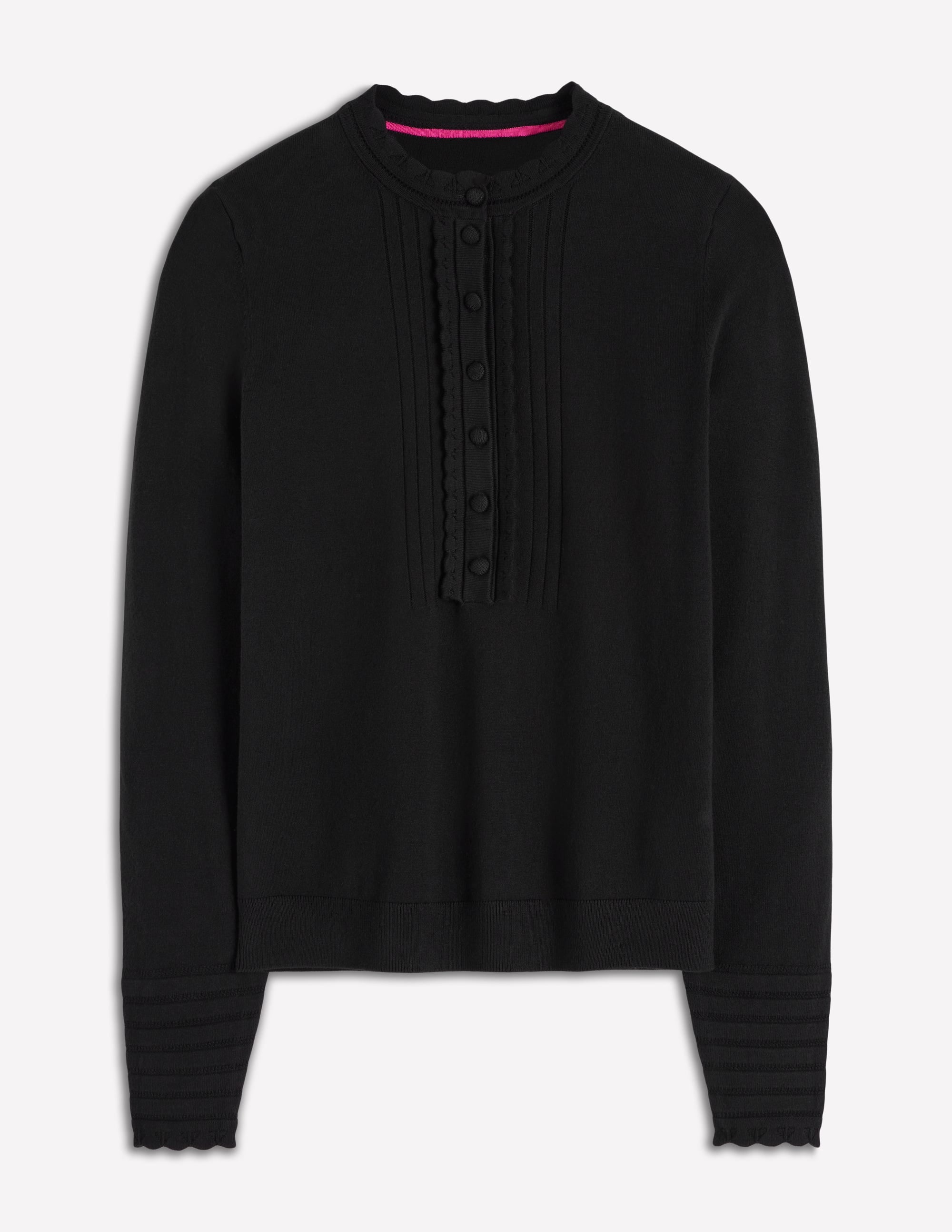 Angela Baumwollpullover mit Muschelsaum-Schwarz - Image 6