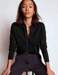 Angela Baumwollpullover mit Muschelsaum-Schwarz