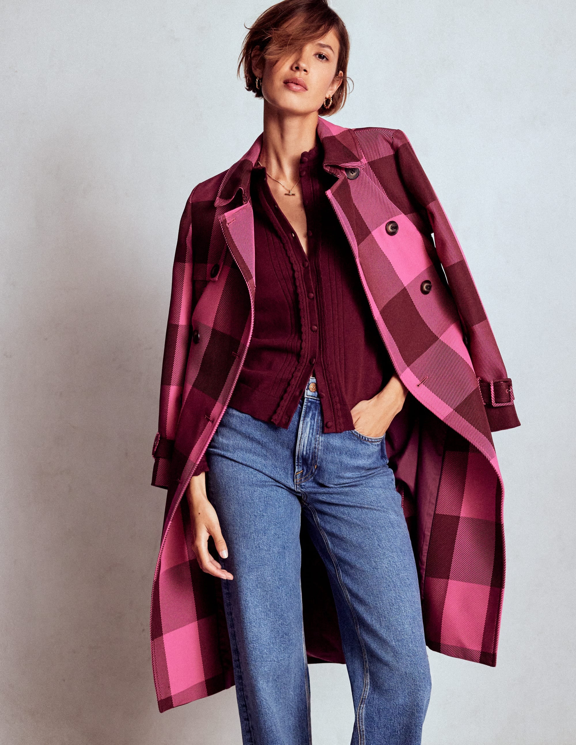 Angela Baumwollstrickjacke mit Muschelsaum-Dunkelviolett - Image 2