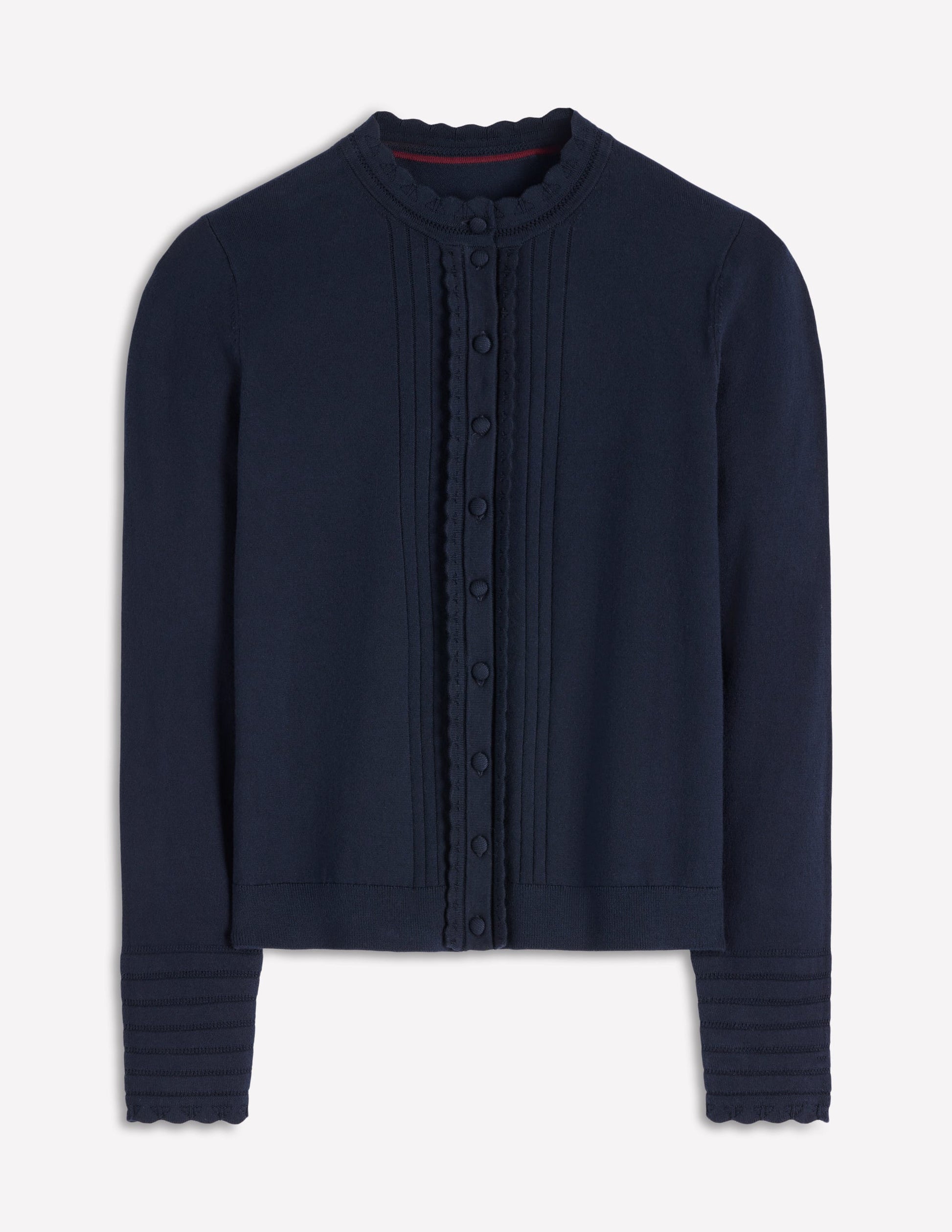 Angela Baumwollstrickjacke mit Muschelsaum-Marineblau-4