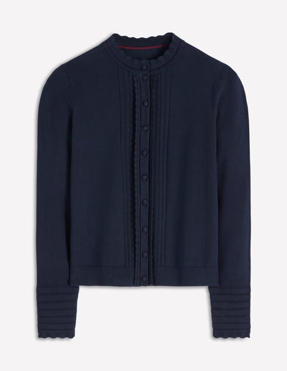 Angela Baumwollstrickjacke mit Muschelsaum-Marineblau-4