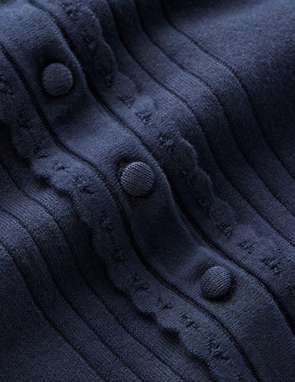 Angela Baumwollstrickjacke mit Muschelsaum-Marineblau-5