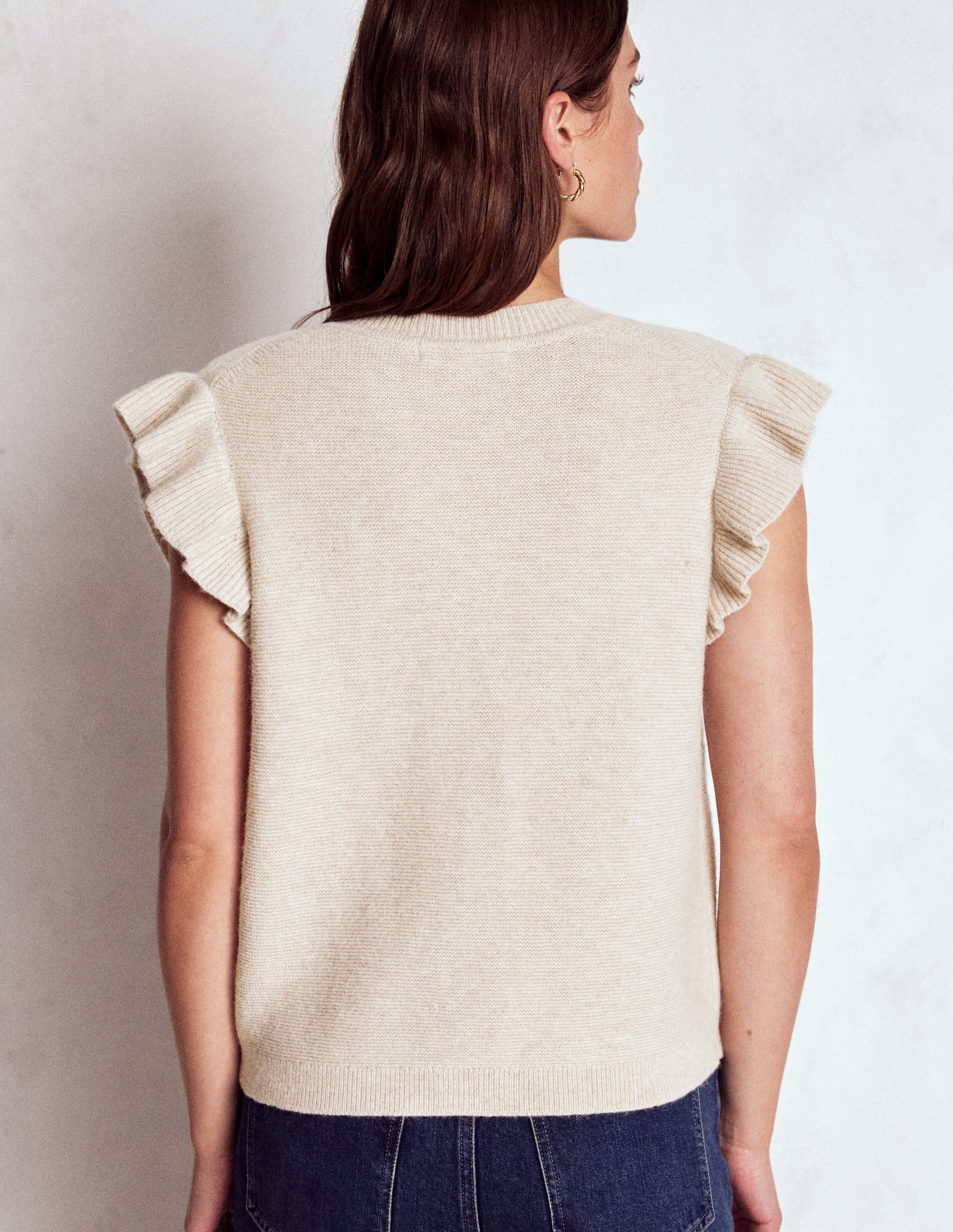 Wollweste mit Rüschendetail-Beige Meliert - Image 3