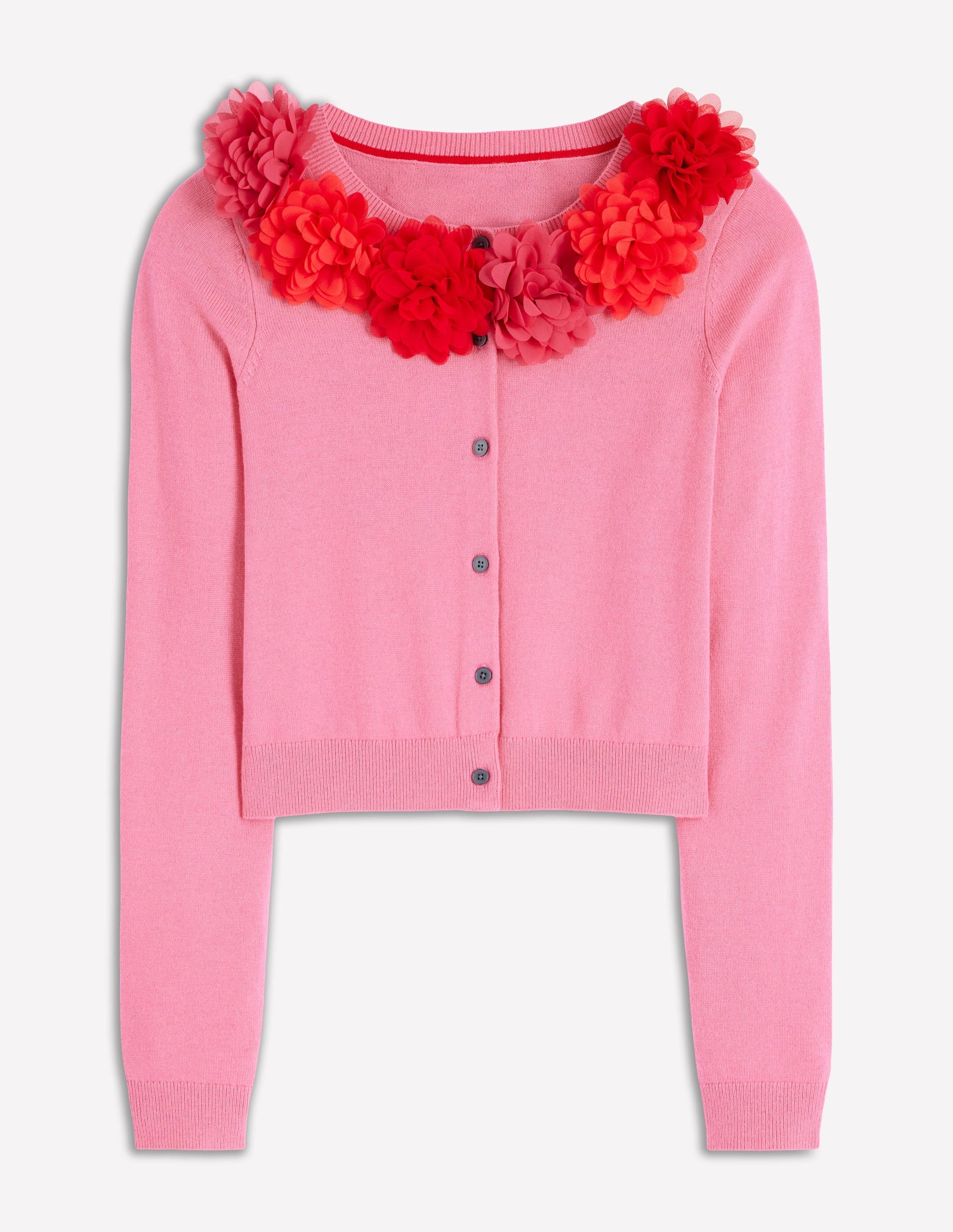 Verkürzte Strickjacke mit Rundhalsausschnitt-Rosa Schleife-7