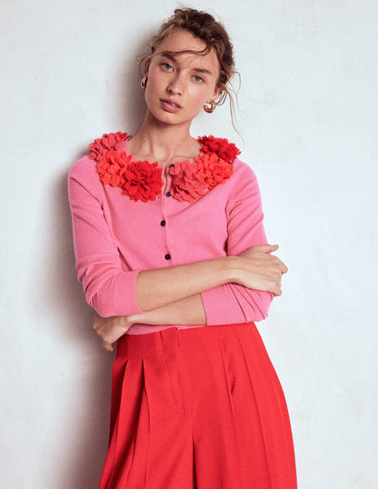 Verkürzte Strickjacke mit Rundhalsausschnitt-Rosa Schleife-4
