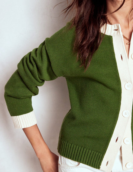 Jemma Breite Baumwollstrickjacke-Promenadengrün