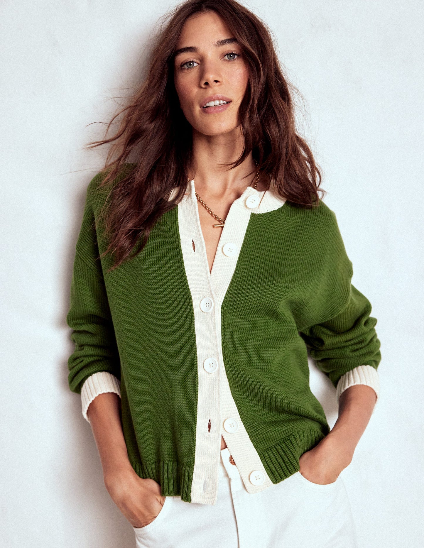 Jemma Breite Baumwollstrickjacke-Promenadengrün
