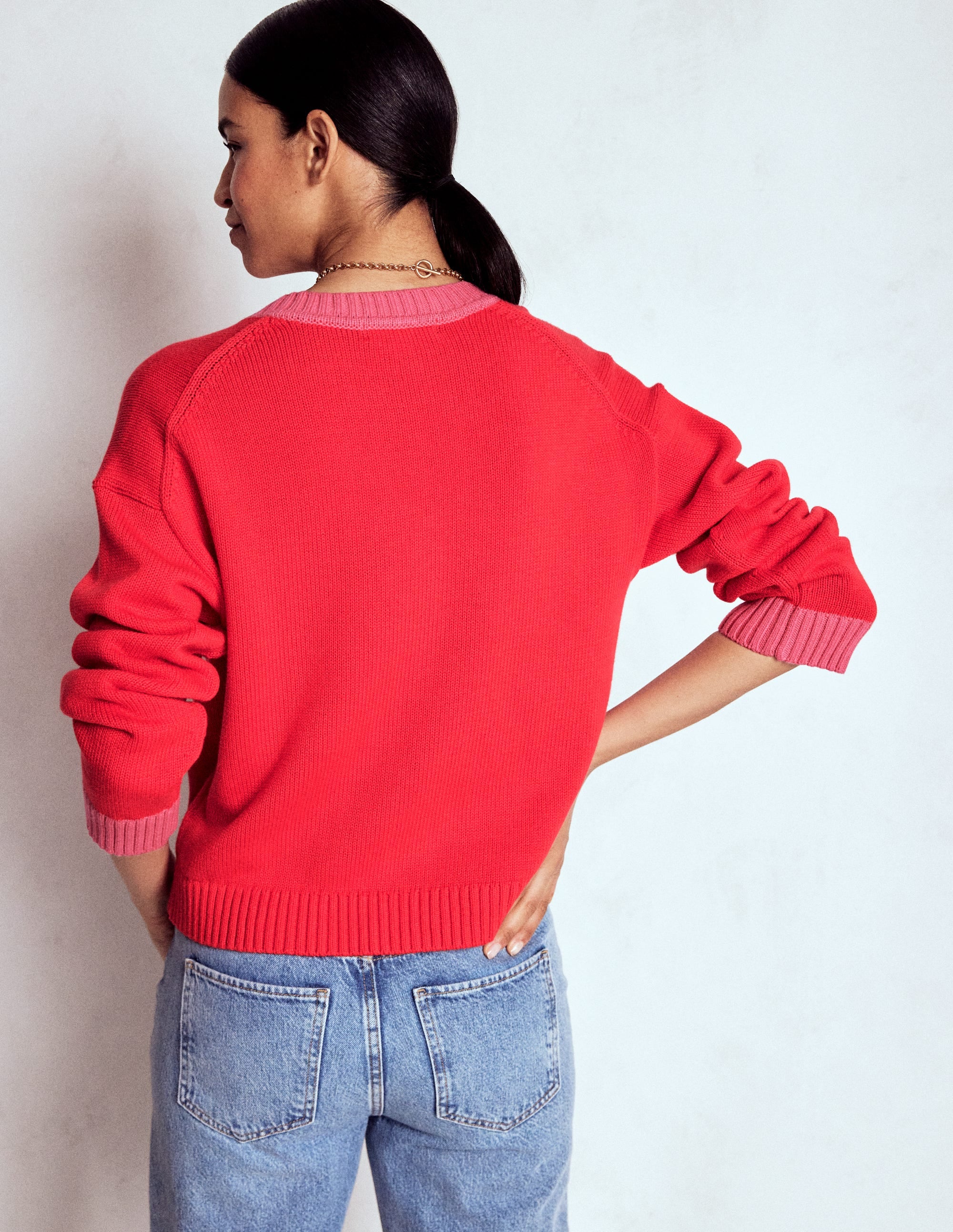 Jemma Breite Baumwollstrickjacke-Mohnblumenrot - Image 3
