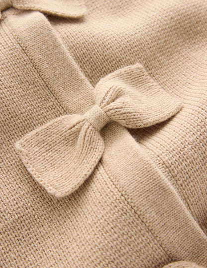 Strickjacke mit Schleife-Graubraun Meliert-6
