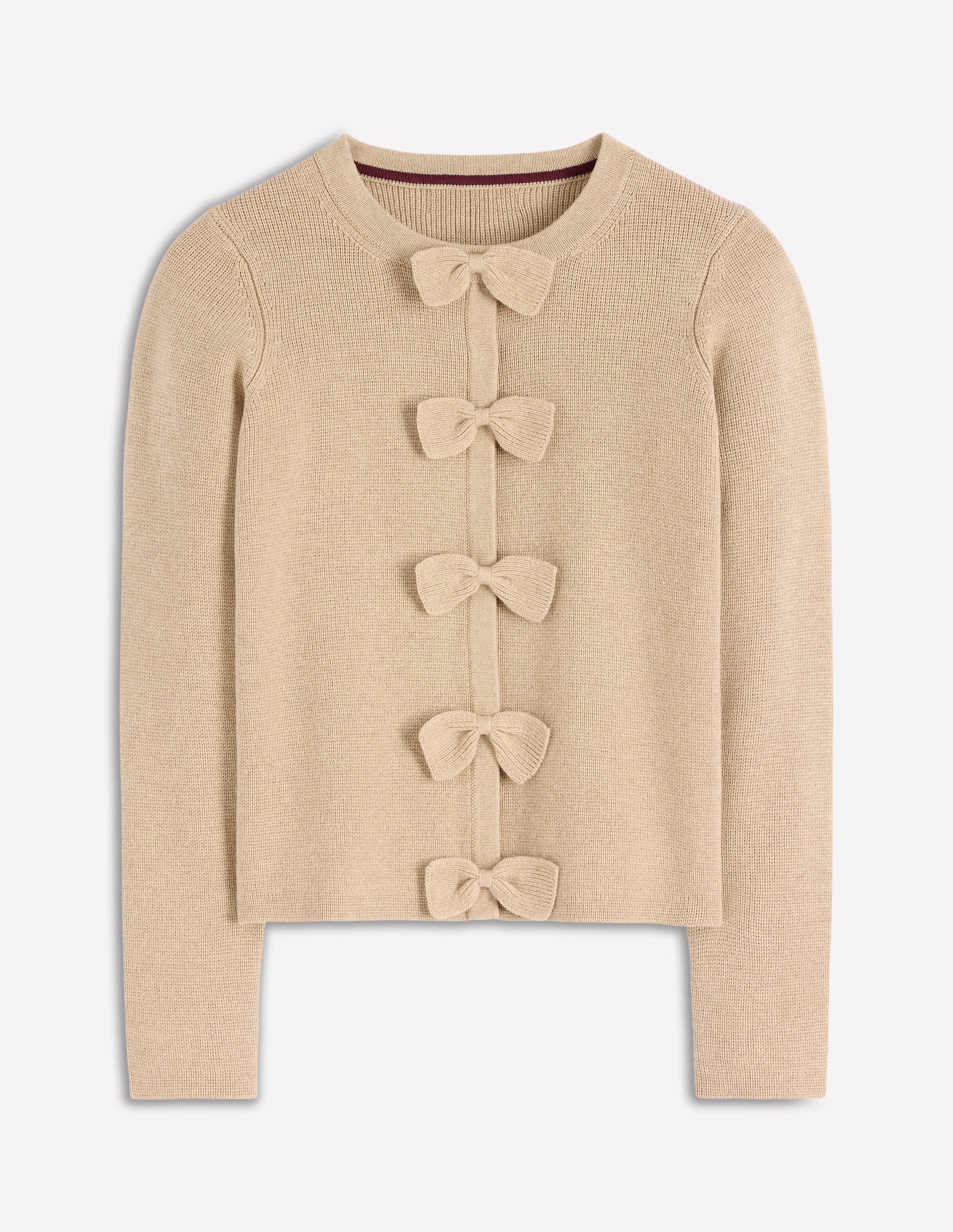 Strickjacke mit Schleife-Graubraun Meliert-5