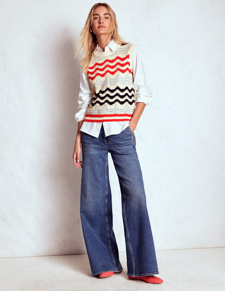 Baumwollpullunder mit Wellendesign-Marineblau/Rot Texturierte Welle