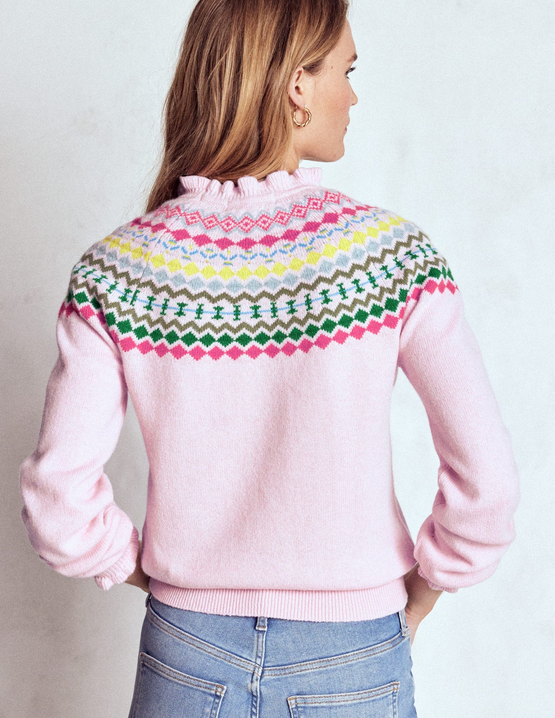 Fae Fair-Isle-Pullover mit Rüschen-Transparentes Rosa Melange-3