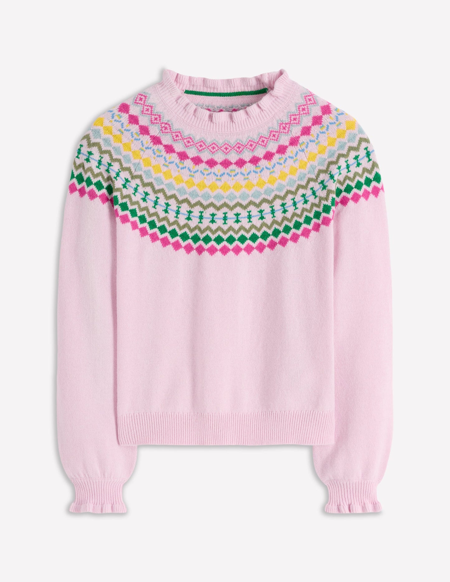 Fae Fair-Isle-Pullover mit Rüschen-Transparentes Rosa Melange