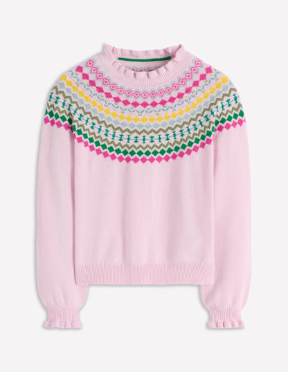 Fae Fair-Isle-Pullover mit Rüschen-Transparentes Rosa Melange-5