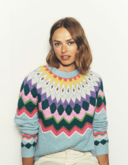 Eleanor Fair-Isle-Pullover-Turmalinblau Meliert