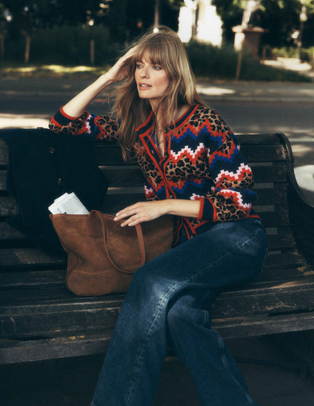 Abi Jacquard-Strickjacke-Bunt Fair-Isle, Leopardenmuster