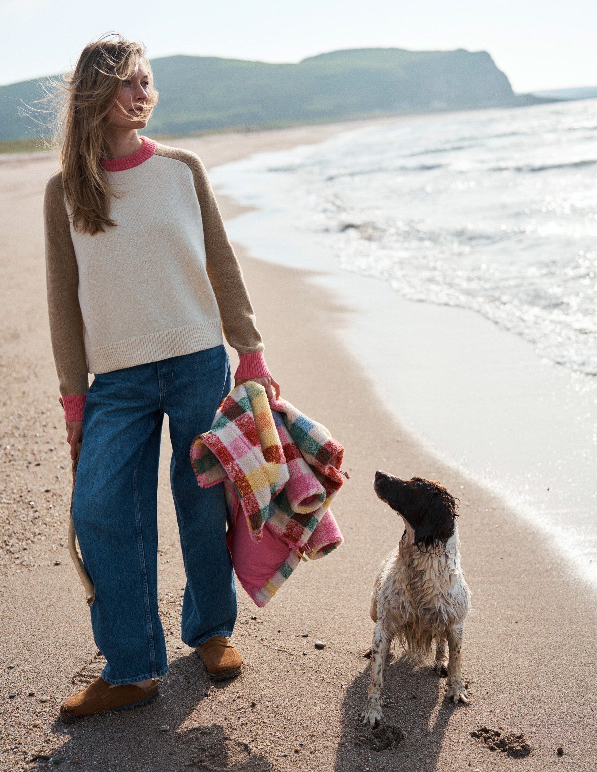 Marion Merino-Pullover-Warmes Naturweiß, Blockfarben-1