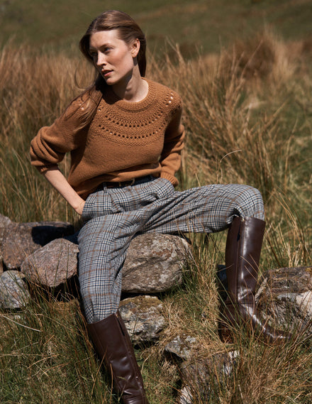 Flauschiger Grobstrickpullover-Camel Meliert