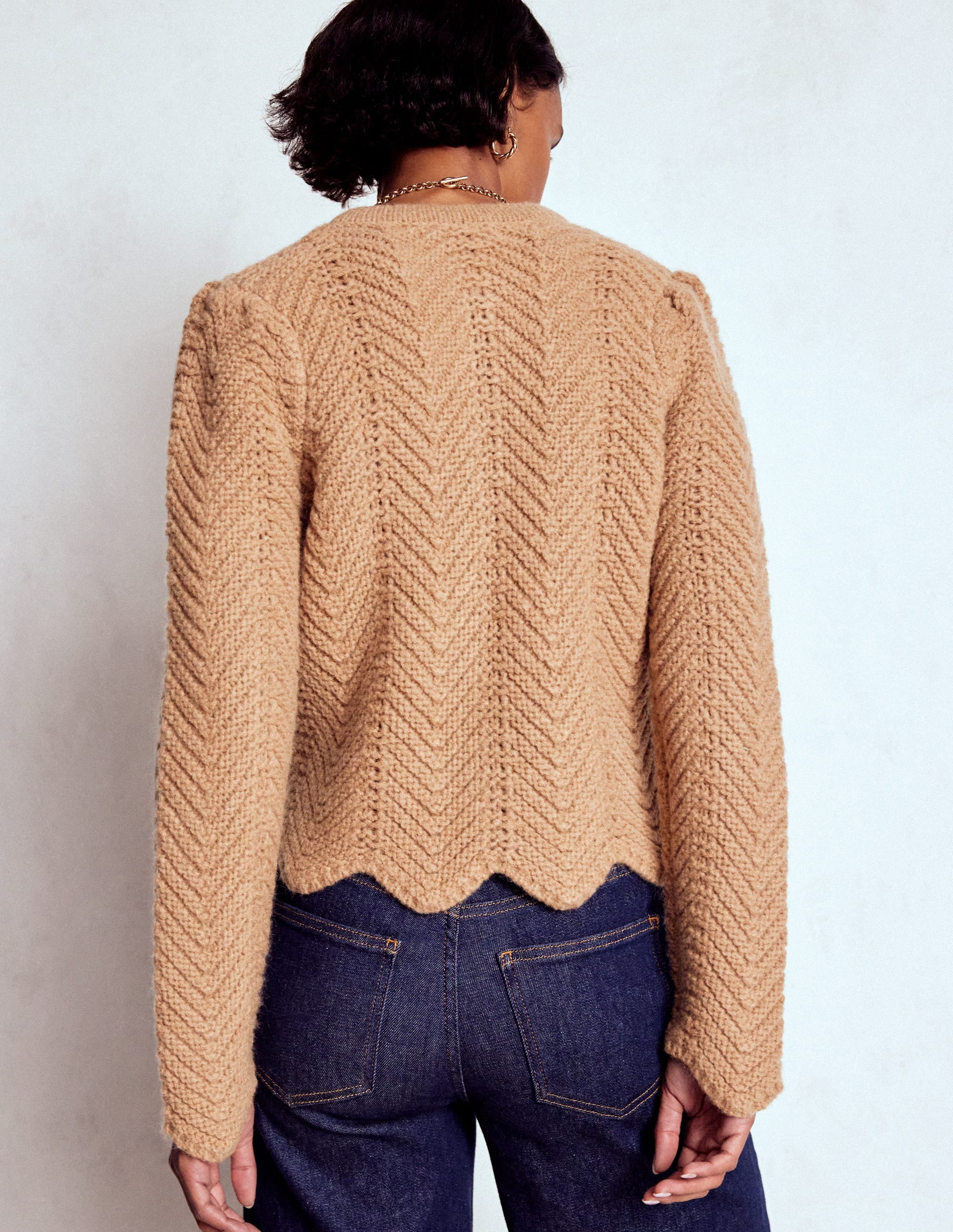 Grobstrickjacke mit Chevronmuster-Kamelbraun - Image 3