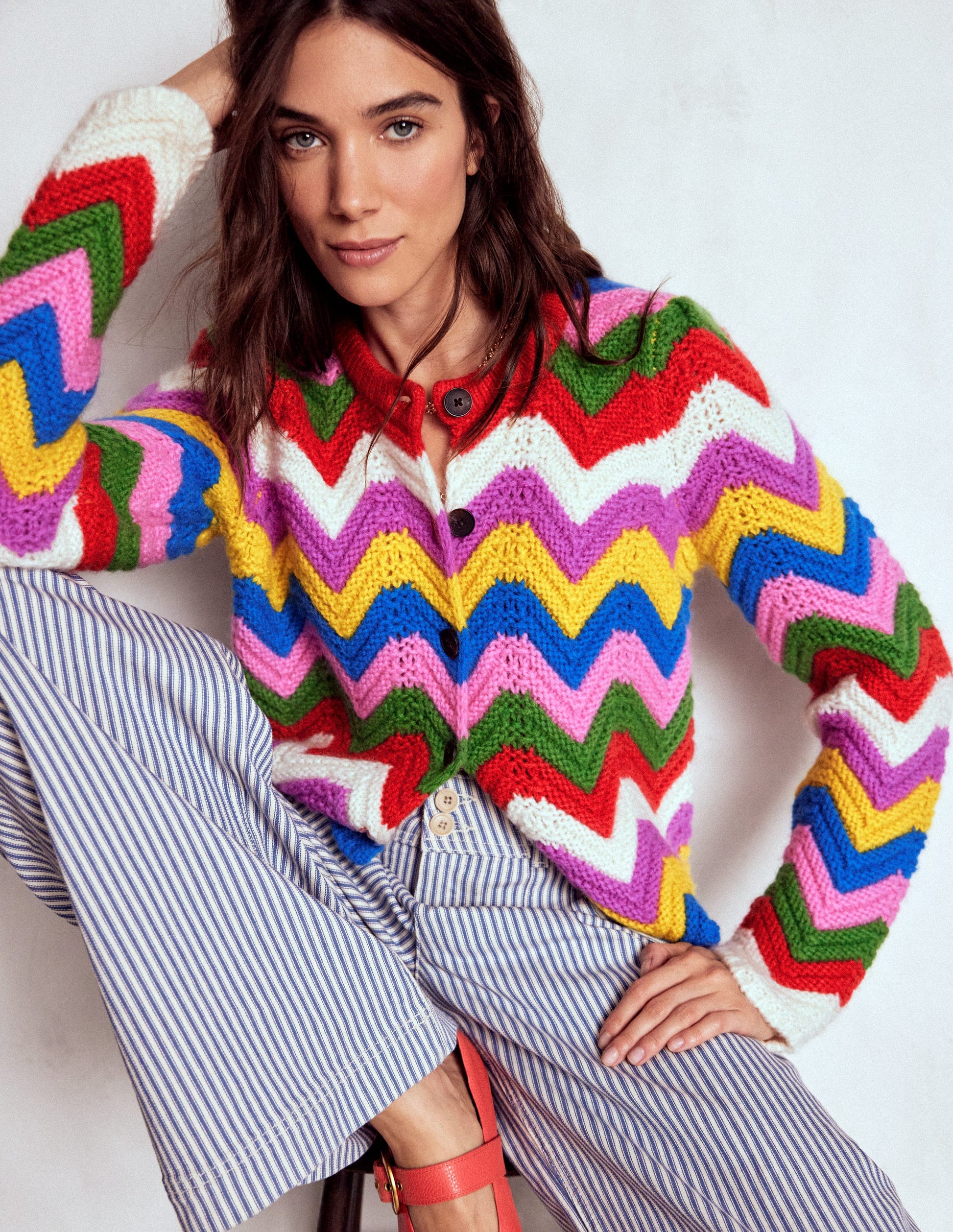 Chunky Chevron Knitted Jacket-Multi, Zig Zag-2