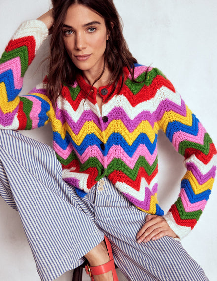 Grobstrickjacke mit Chevronmuster-Bunt, Zickzack