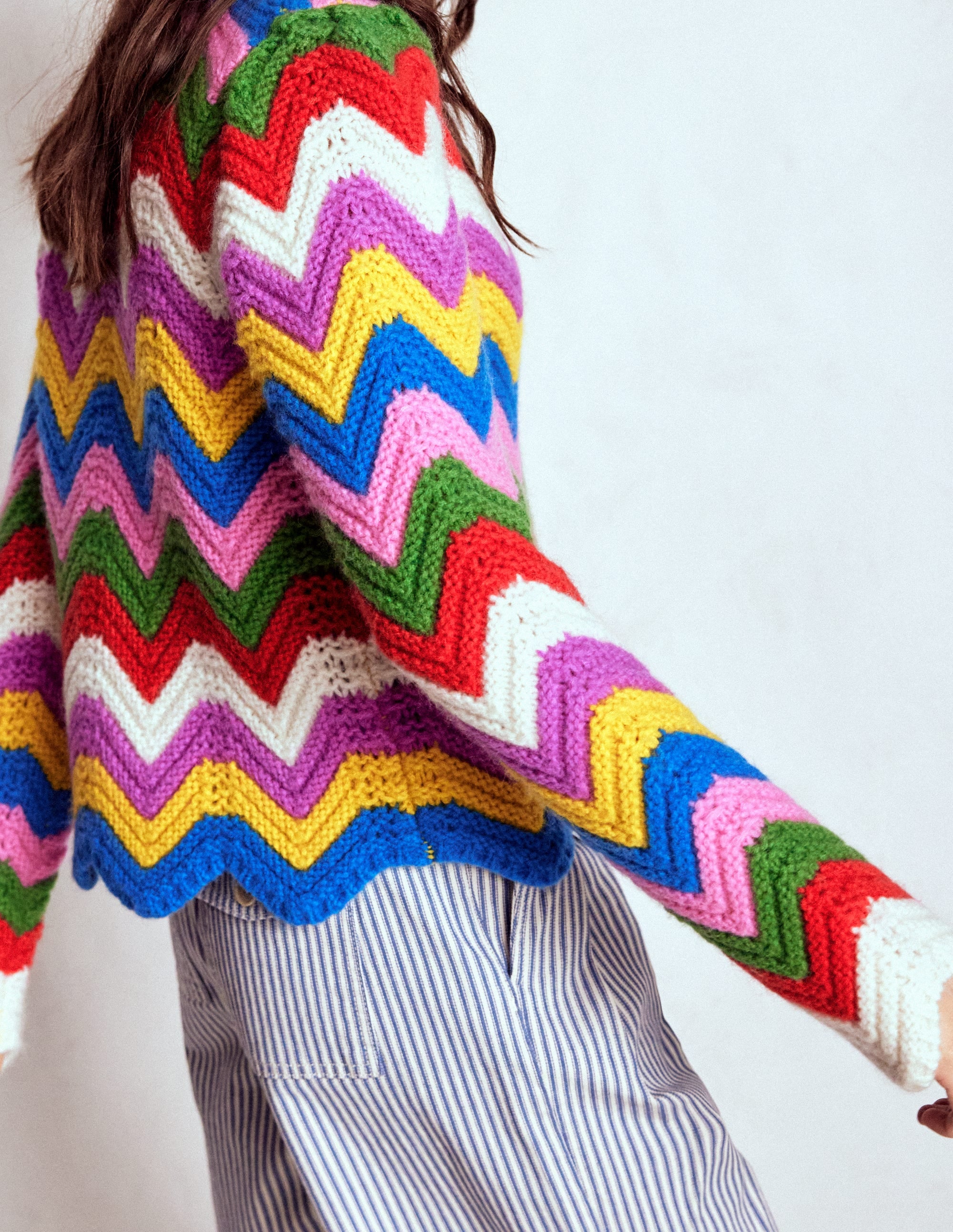 Chunky Chevron Knitted Jacket-Multi, Zig Zag - Image 2