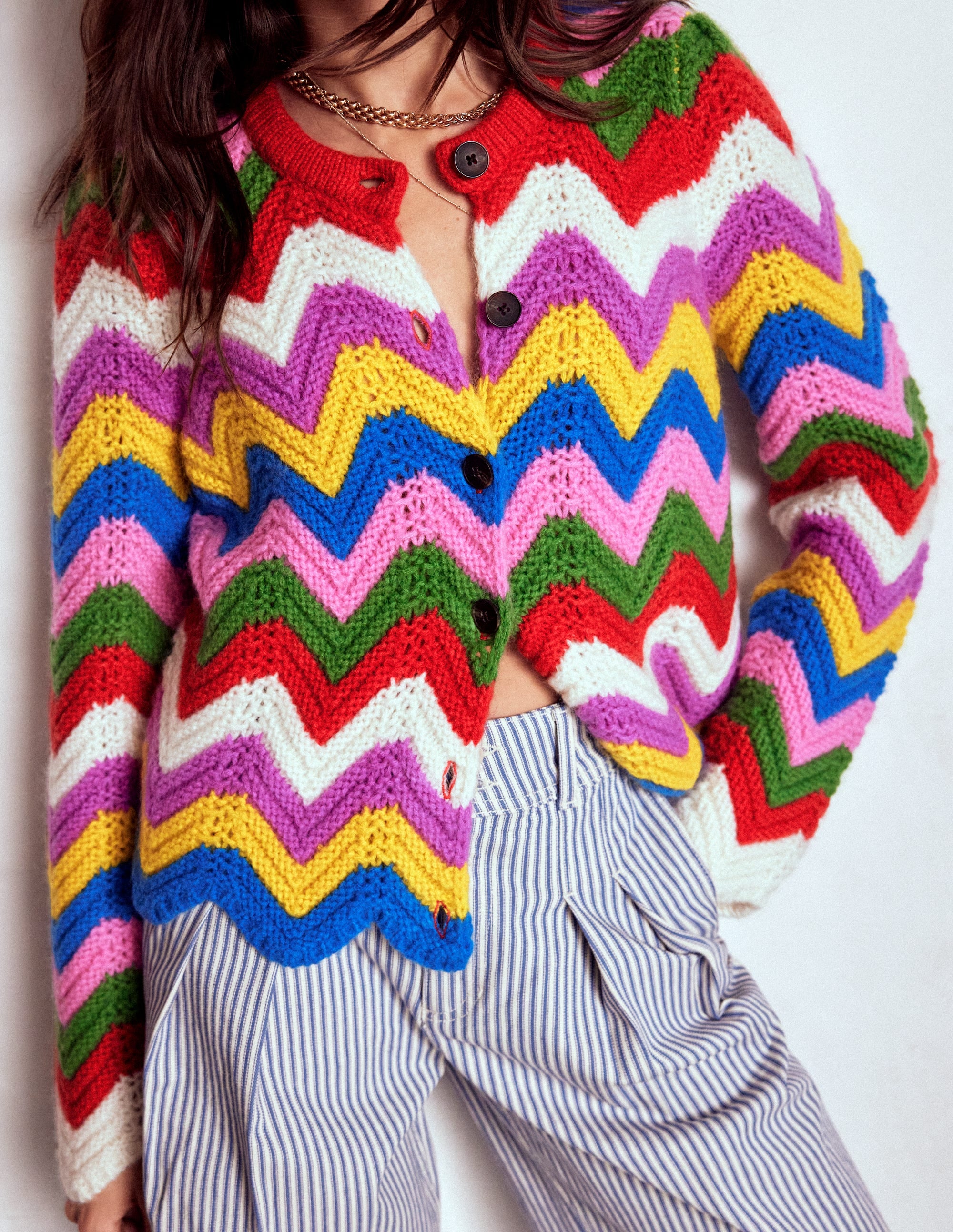 Chunky Chevron Knitted Jacket-Multi, Zig Zag - Image 3