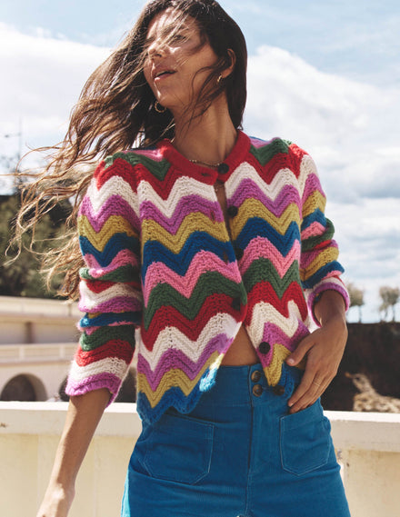 Grobstrickjacke mit Chevronmuster-Bunt, Zickzack
